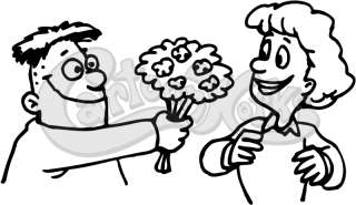 Smiling Man Offering Flowers To Woman