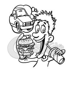 Boy Eating Fast Food While Thinking About Driving